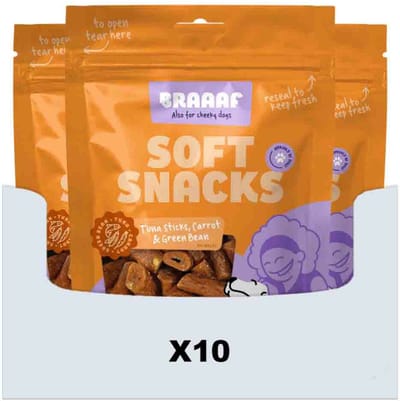 Braaaf Hondensnack Sticks Tonijn - Wortel - Sperzieboon - 10 x 85 gr - Voordeelverpakking