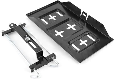 Universal Car Battery Holder Tray & Mount Kit | Recessed Slots Avoid Electrical Shorts | Robust Metal Bracket for Auto Battery Security | 13.4 Inch Black Tray (27CM)