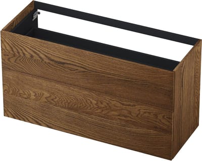 INK® wastafelonderkast 2 laden greeploos push to open echt hout 100x45x65cm, massief eiken chocolate
