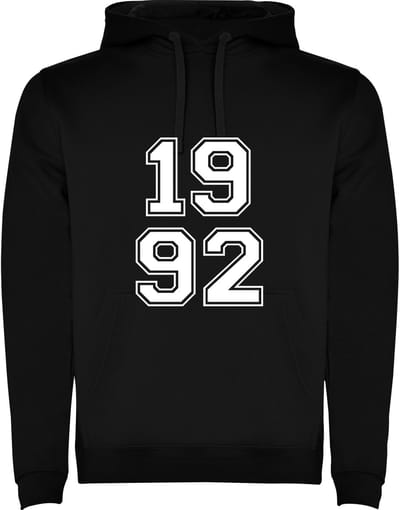 Zwarte Hoodie Varsity College Cijfers 1992 - Cijfers Wit - Opvallend Stoer - Mooi Maat M