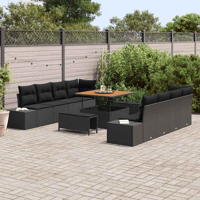 vidaXL Tuinbank Set met kussen Zwart 100 x 100 x 71 cm Poly rattan
