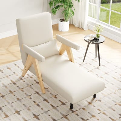 MODFU 3-In-1 Slaapfauteuil - Verstelbare Rugleuning - Modern - Voor Woonkamer Of Slaapkamer - Linnen - Beige - 87 X 64 X 60 Cm