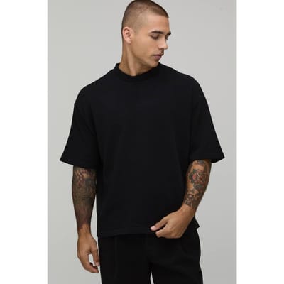 Oversized Gebreid T-shirt Van Katoenmix | Black | Size XS