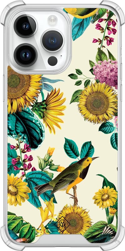Casimoda® hoesje - Geschikt voor iPhone 14 Pro Max - Zonnebloemen / Bloemen - Shockproof case - Extra sterk - TPU/polycarbonaat - Mint, Transparant