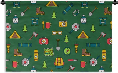 Wandkleed - Wanddoek - Kamperen - Tent - Bijl - Backpack - 90x60 cm - Wandtapijt
