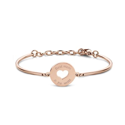 CO88 Collection Inspirational 8CB-90511 Stalen Armband met Hanger - Hart en Best mom in the world 17 mm - One-size - Rosékleurig