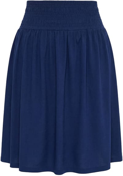 MIAMODA - Dames - Jersey rok A-lijn midilengte elastische gerimpelde tailleband - Donkerblauw - Maat 48