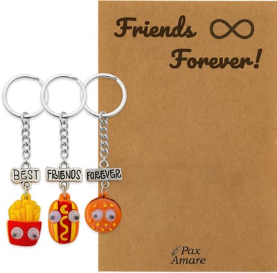 BFF Sleutelhanger voor 3 ' Friends Forever' - Fast Food Friends - Sleutelhanger set op Cadeau Kaartje - Zilverkleurig - Vriendschap Symbool - Pax Amare