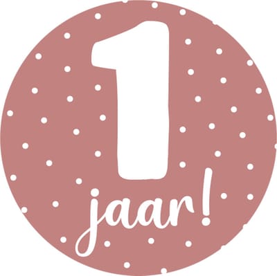 Sticker 1 jaar roze - traktatie sticker verjaardag - baby dreumes - kinderfeestje - 20 stuks
