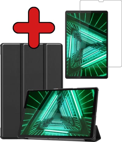 Hoesje - Geschikt voor Lenovo Tab M10 FHD Plus (2e / 2nd Generatie) - Met Screenprotector - Hardcover Book Case - Trifold Bookcase Hoes - Hard Cover - Tablethoes - Zwart