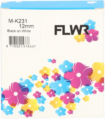 FLWR - Printetiket / m-K231 / Zwart op Wit - geschikt voor Brother