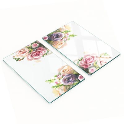 Multifunctionele decoratieve keukenplanken van gehard glas met rozenmotief, 2x30x52 cm