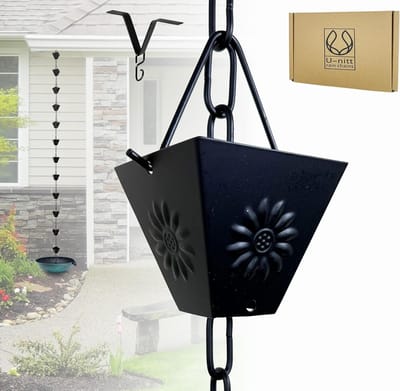 Regenketting Vierkant - Waterafvoer Ketting - Tuin Decoratie - Bloemen Motief - 259 cm Lengte - Zwart