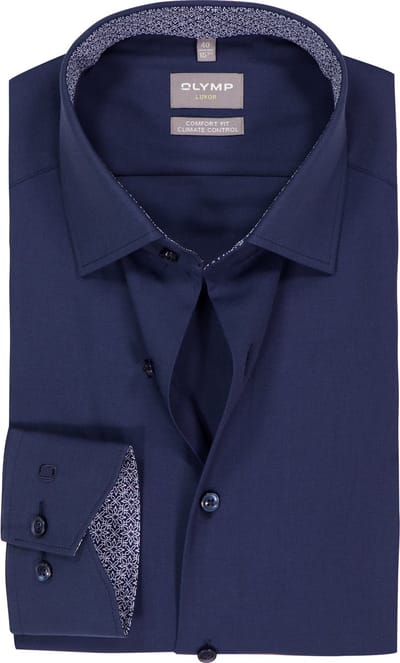 OLYMP 24/7 Luxor comfort fit overhemd - twill - marine blauw - Strijkvriendelijk - Boordmaat: 42