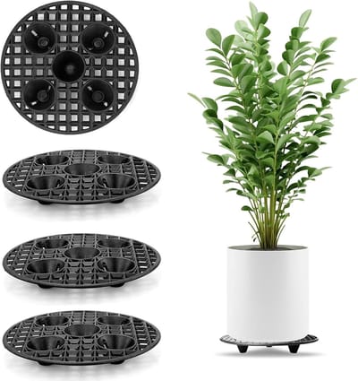Famanu – Set van 4 bloempotstandaards, 20 cm, ronde drainage matten voor binnen en buiten, ideaal voor planten