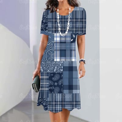 Nieuwe Damesjurken Gestreept Bedrukt Elegant Casual Vintage Jurken Y2k Boheemse Stijl Mode Grote Maat Korte Mouw Jurk 6XL gray