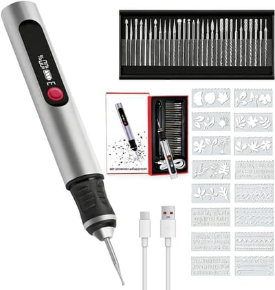 Elektrische Graveerstift - Graveerpen Set - Materiaal Bewerken - Digitaal LED Display - 30 Bits 16 Sjablonen - Zilver