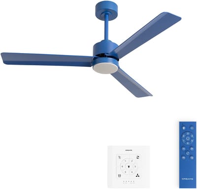 CREATE - Stille plafondventilator 40W met licht - Kobaltblauw- Ø132cm - Controller voor wandmontage + afstandsbediening - WIND MODERN