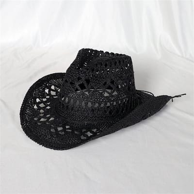 Chapeau de paille bohème d'été vintage pour plage, chapeaux de cowboy western pour femmes et hommes, chapeau de soleil ajouré avec perles en bois, casquette de vacances 55-58CM white
