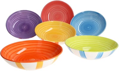 MamboCat Set van 6 SUMMER STRIPES soepborden voor 6 personen gemaakt van steengoed - 24325642