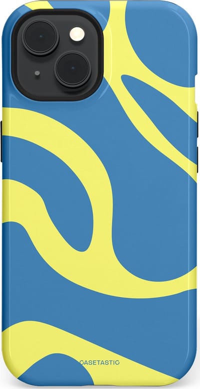 Casetastic hoesje geschikt voor Apple iPhone 15 - MagSafe - Dubbellaagse bescherming - Blauwe Gele Zee Stranden - Fashion Case - Lavendel Goud Lichtblauw