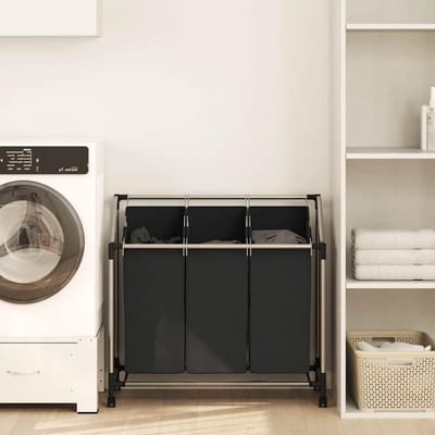 Wasmand met vakken - Kleding organizer - Was sorteren - Afneembare zakken - 96 x 40 cm - Zwart