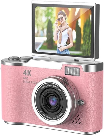 longziming -4K Digitale Camera – Compacte 48MP Point-and-Shoot Camera – 8x Digitale Zoom – 180° Flip Scherm – Selfie Camera voor Studenten – Fotografie en Video – Roze