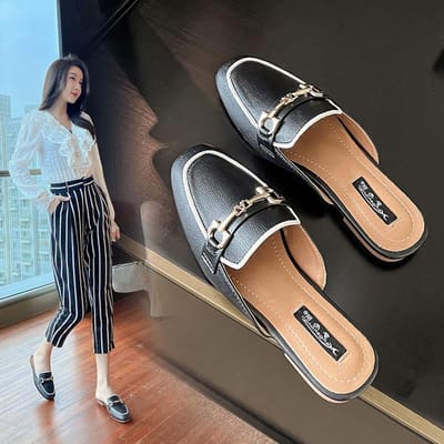 Baotou Halve Pantoffels Dames Zomer Nieuwe Luie Schoenen Buitenkleding Mode Platte Luie Schoenen Zomer Dames Schoenen Sandalen 40