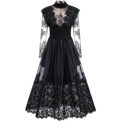 Jurk met lange mouwen, kant, semi-col, patchwork, zoet temperament, elegant, lang galajurk, rok XL