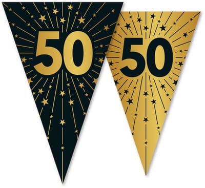 Vlaggenlijn 50 jaar zwart / goud 10 meter 2 zijdig bedrukt - Verjaardag Feestje Vlag Vlaggen Versiering Slinger Feestdecoratie Decoratie