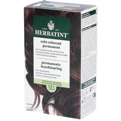Herbatint Haarverf - Permanente Vegan Haarkleuring - Natuurlijke haarkleuring - 100% grijsdekking - Zonder gebruik van ammoniak - 5D Licht Goud Kastanje – 170 ml