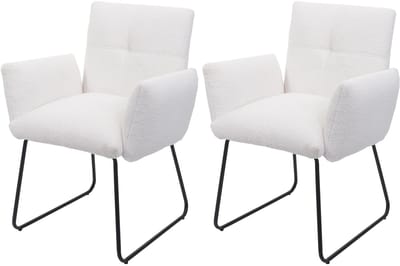 Set van 2 eetkamerstoelen MCW-K34, keukenstoel gestoffeerde stoel armleuning, Oeko-Tex bouclé stof/textiel metaal MVG ~ wit