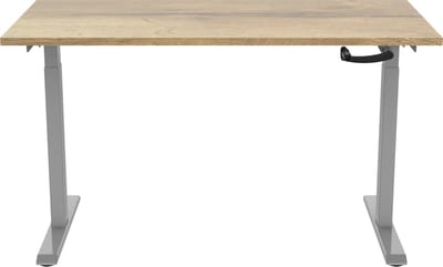 OrangeLabel S1 Zit/sta met slinger. Onderstel uitgevoerd in het alu zilver (RAL7045) incl. blad 120x80 decor Natuur Eik