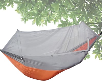 Campinghangmat - Nylon Hangmat - Buiten Ontspannen - Geïntegreerd Muggennet - 260 x 140 cm - Oranje