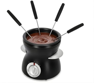 KAD® Fondueset - Luxe RVS Fondueset Voor Gezellige Avonden - Universele Fonduepan Inclusief Vorkjes - Zwart - 13cm x 13cm x 14cm