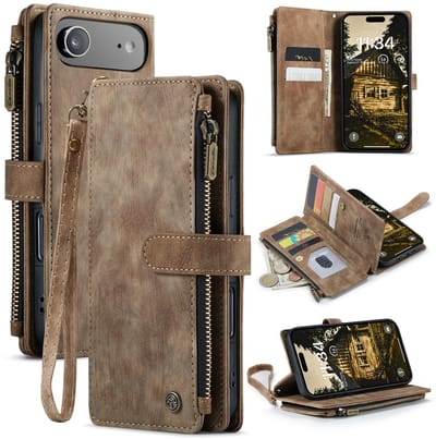 Caseme Geschikt voor iPhone 17 Air PU leren hoesje - portemonnee - Bruin