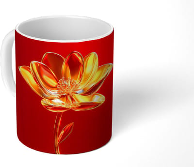 Mok - Koffiemok - Bloem - Goud - Glazen - Mokken - 350 ML - Beker - Koffiemokken - Theemok
