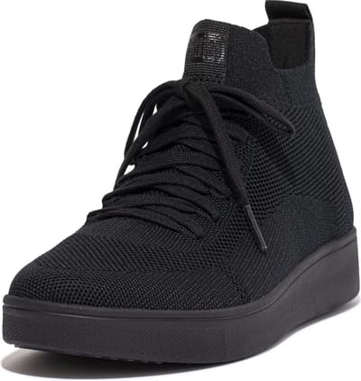 FitFlop Rally High Top Sneaker - Water-Resistant Knit ZWART - Maat 36