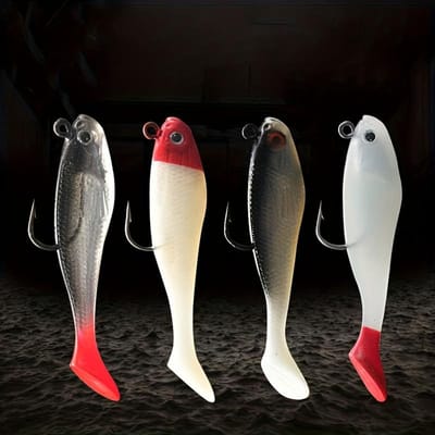 Lot de 4 leurres de pêche Luya souples en PVC avec queue en T et plomb pour appât de fond anti-suspension 4pcs