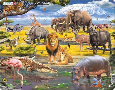 Larsen Afrikaanse savanne – Puzzel – Dieren – Afrika – Educatieve legpuzzel voor kinderen – 43 stukjes – Gemaakt in Noorwegen – Extra dikke 2,5 mm stukjes – Tray met vaste rand