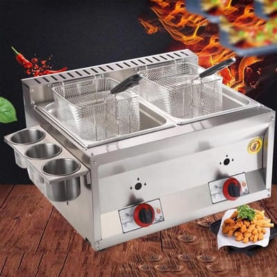 Commerciële Gas Friteuse - Professionele Frituurpan - Restaurant Keuken - Snelle Gas Verwarming - 16L Capaciteit - Zilver