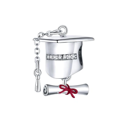 Afstudeer hoed bedel zirkonia | bedels voor armband | geslaagd bead | Zilverana | geschikt voor alle bekende merken | 925 zilver | moederdag