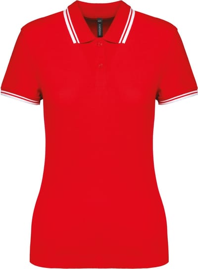 Kariban Gestreepte damespolo korte mouwen K273 - Red / White - L