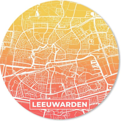 Muismat rond 20x20 cm - Mousepad Stadskaart - Leeuwarden - Nederland - Geel - Ronde muismatten