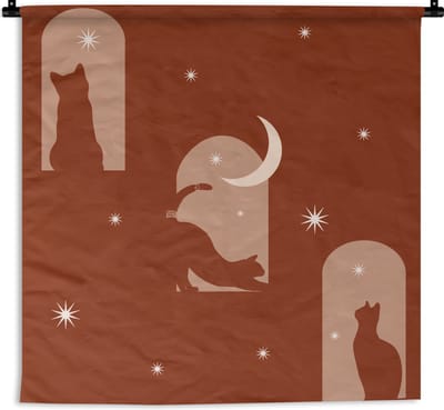Wandkleed - Wanddoek - Sterren - Kat - Design - 90x90 cm - Wandtapijt