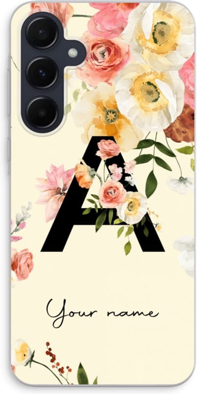 Gepersonaliseerd - Case Company® - Hoesje geschikt voor Samsung Galaxy A55 hoesje - Flirty Flowers Monogram - Soft Cover Telefoonhoesje - Bescherming aan alle Kanten en Schermrand