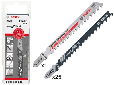 Decoupeerzaagblad-set: T 144 D + 1 EXPERT Hardwood Fast T 144 DHM, 25-delig Bosch Accessories 2608665202