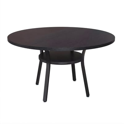 Ronde Eettafel 120 cm - Voor 4-6 Personen - Houten Keuken & Woonkamer Tafel met Opbergplank - Stevig & Functioneel - keukentafel - Zwart