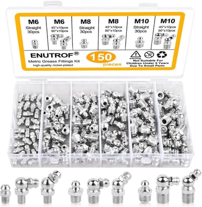 Assortiment Smeernippels (150 stuks) - M6, M8, M10 Hoek- en Rechte Vetnippels