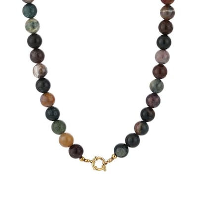Bijoutheek Collier Kralen Stenen 10mm Green Mix